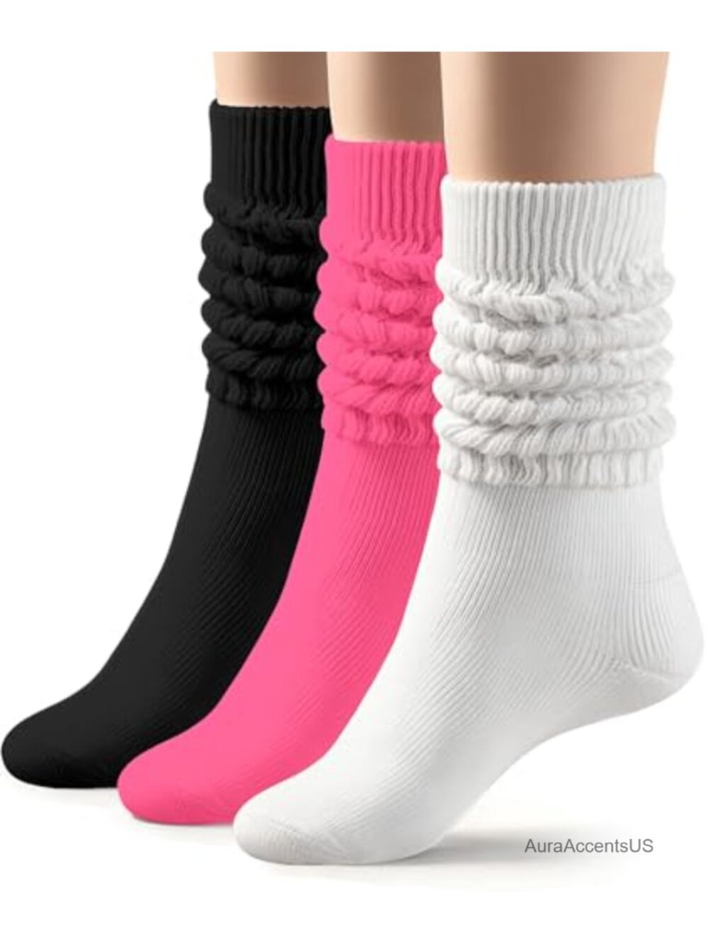 3 Pairs Knee-High Slouch Socks Women 80s 90s Style